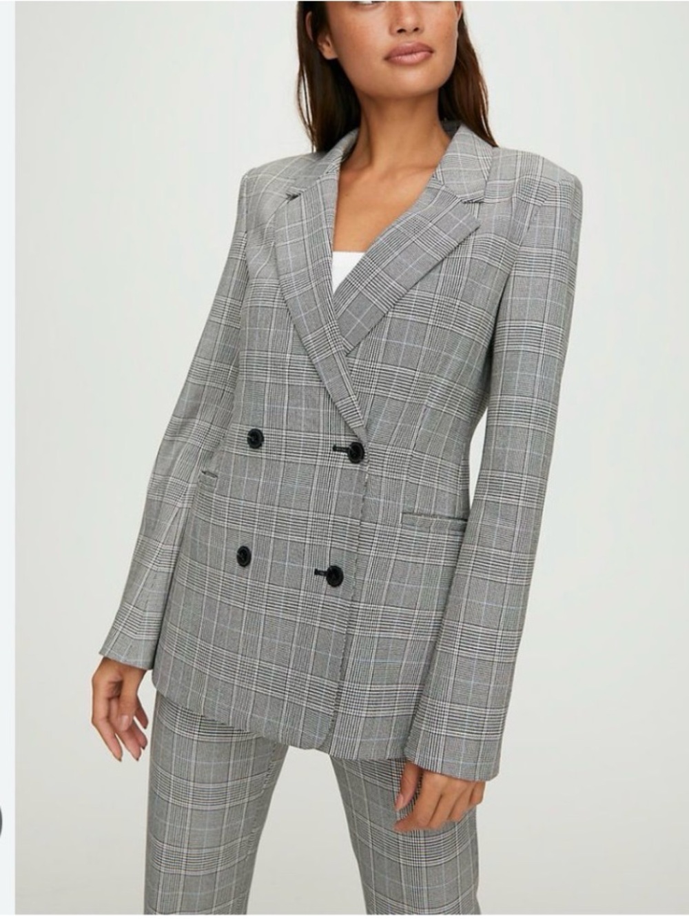 Babaton the Samuel Gray Plaid Double-Breasted Blazer